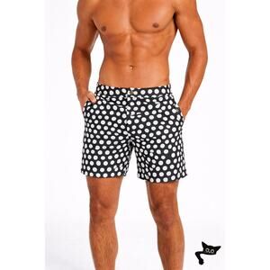 Argyle Grant Polka Dot Swim Shorts Black White Men US 34
